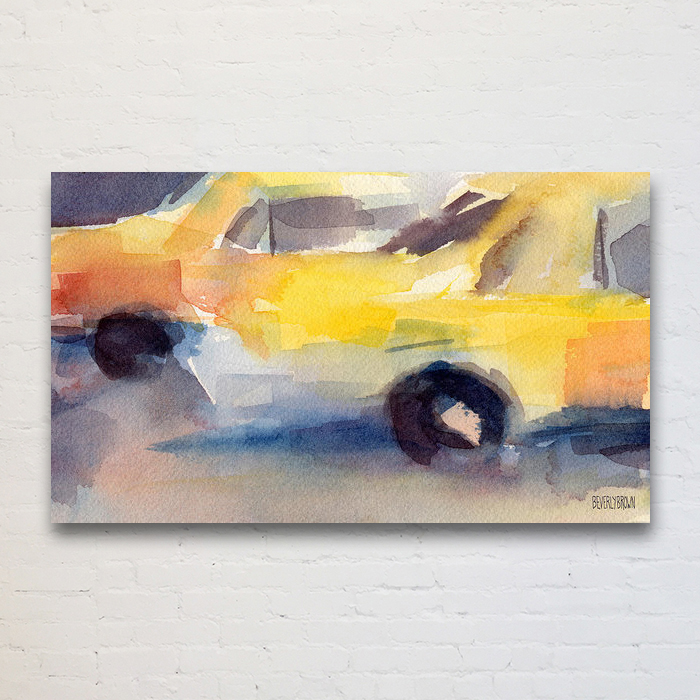 Abstract NYC Taxi art print on canvas, metal or acrylic - New York taxi art for sale in multiple sizes and framing options at www.beverlybrown.com