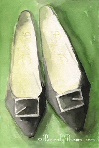 Vintage 1960s Black Shoes Painting|Beverly Brown Artist