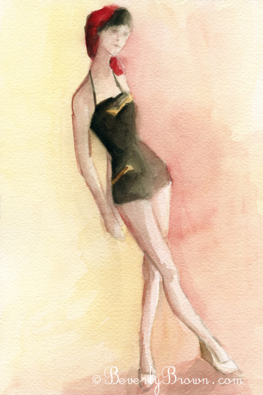 Watercolor Fashion Illustration 1940s Vintage Style|Beverly Brown Artist