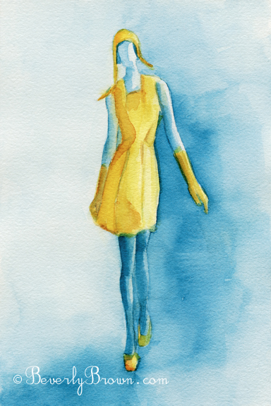 Watercolor Fashion Illustration - Yellow Dress|Beverly Brown Artist