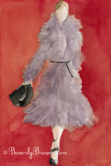 Watercolor Fashion Illustration - Grey Coat|Beverly Brown Artist
