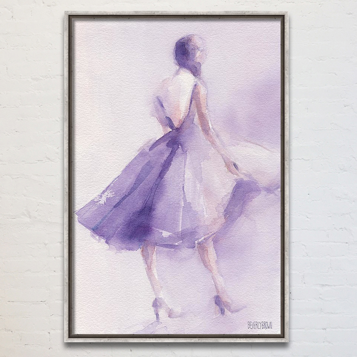 Lavender Dress Chic Fashion Illustration Large Framed Canvas Wall art by Beverly Brown. www.beverlybrown.com