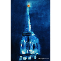 Blue Empire State Building Watercolor Painting by Beverly Brown