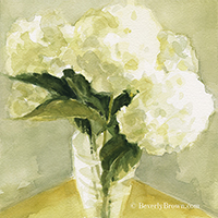 White Hydrangea floral wall art by Beverly Brown