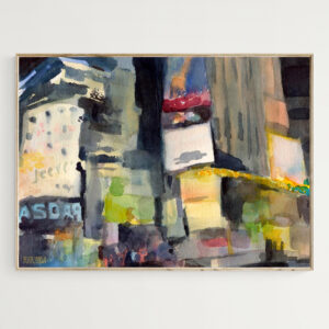 Billboards Times Square at Night Watercolor Painting of NYC - Giclée Print