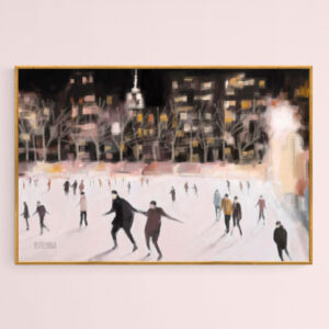 Bryant Park Ice Skaters New York at Night - Giclée Print