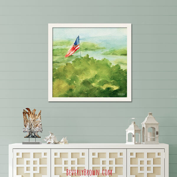 Cape Cod Beach with American Flag Painting - Giclée Print - Image 2