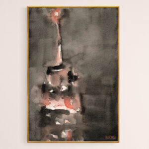 Empire State Building Coral and Black Watercolor - Giclée Print