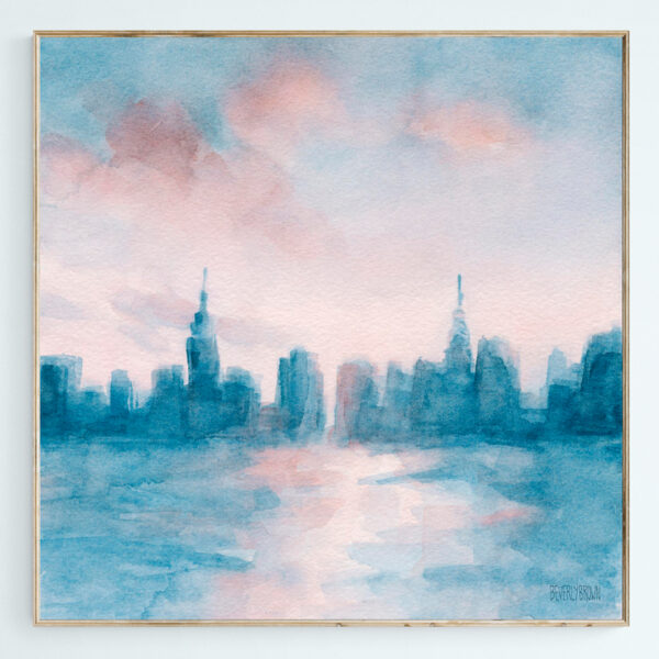New York City Skyline Coral and Aqua - Giclée Print