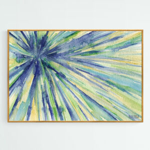 Abstract Watercolor Painting - Blue Yellow Green Starburst  - Giclée Print