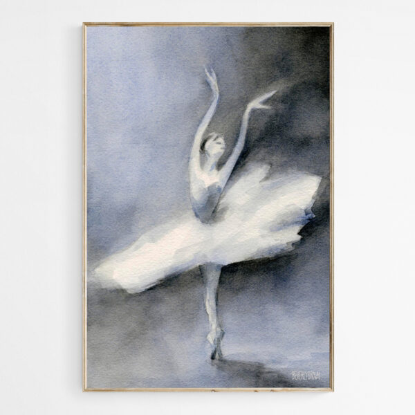 Ballerina in White Tutu Watercolor Painting - Giclée Print