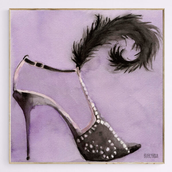 Black High Heel Shoe with Feather Painting - Giclée Print
