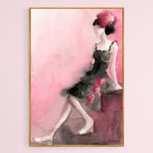 Black Ruffled Dress with Roses Fashion Illustration - Giclée Print