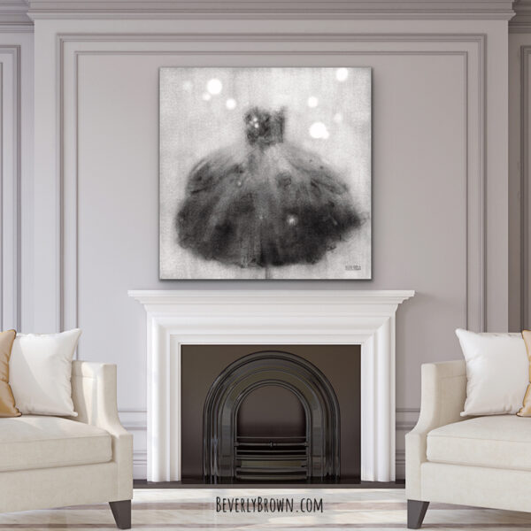 Vintage Black Dress Pannier Skirt Fashion Sketch - Giclée Print - Image 2