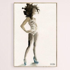 Black and White Stripes 3 Watercolor Fashion - Giclée Print