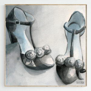 Black and White T Strap Shoe Painting - Giclée Print