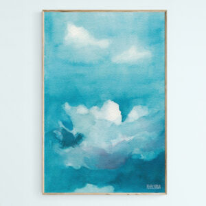 Blue Sky White Clouds Watercolor Painting - Giclée Print