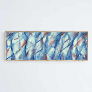 Blue White and Coral Abstract Panoramic Painting - Giclée Print