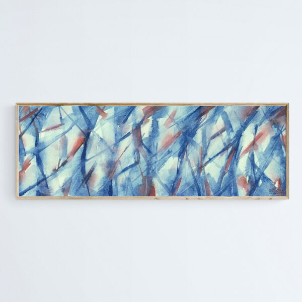 Blue White and Coral Abstract Panoramic Painting - Giclée Print