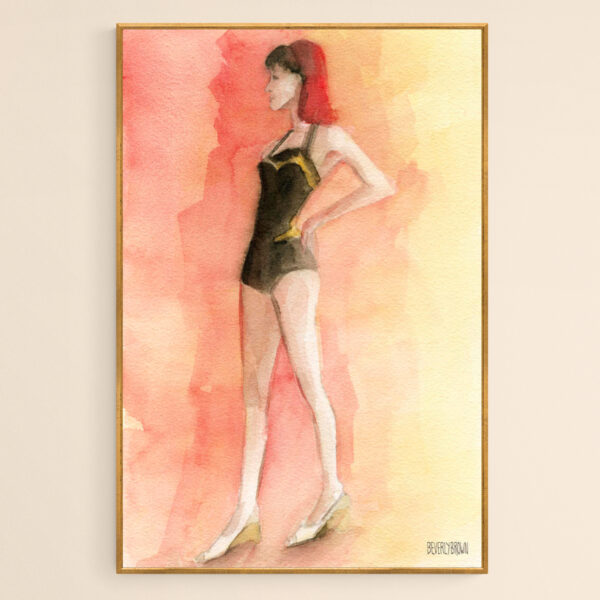 Brown Vintage Bathing Suit 3 Fashion Illustration - Giclée Print
