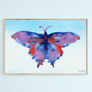 Butterfly Blue and Red Watercolor Painting - Giclée Print