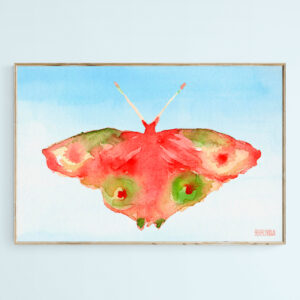 Butterfly Red and Green Watercolor Painting - Giclée Print