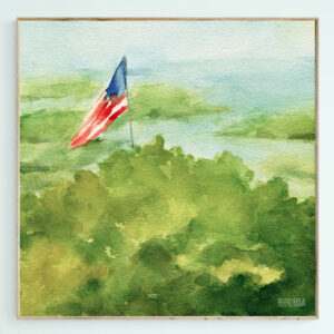 Cape Cod Beach with American Flag Painting - Giclée Print