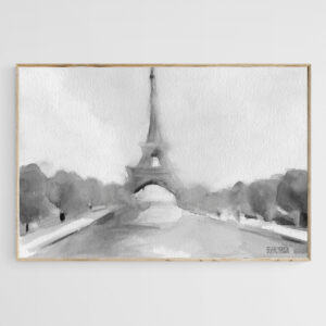 Eiffel Tower Watercolor Painting Black and White - Giclée Print