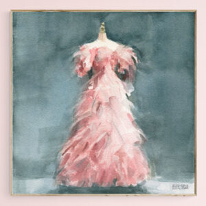 Evening Dress with Pink Feathers - Giclée Print
