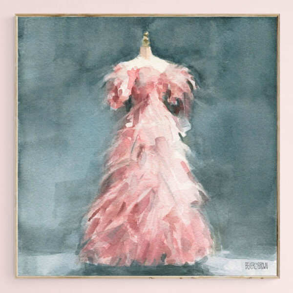 Evening Dress with Pink Feathers - Giclée Print