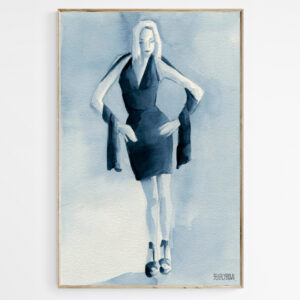 Fashion Illustration Woman in Blue Dress Front - Giclée Print