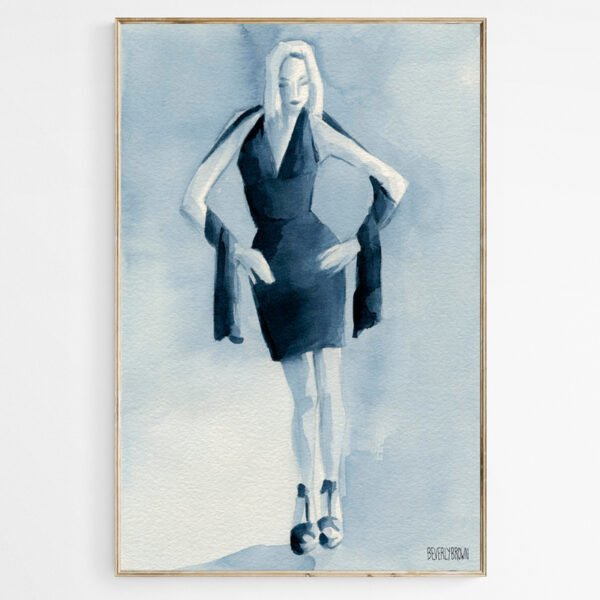 Fashion Illustration Woman in Blue Dress Front - Giclée Print
