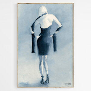 Fashion Illustration Woman in Blue Dress Back - Giclée Print