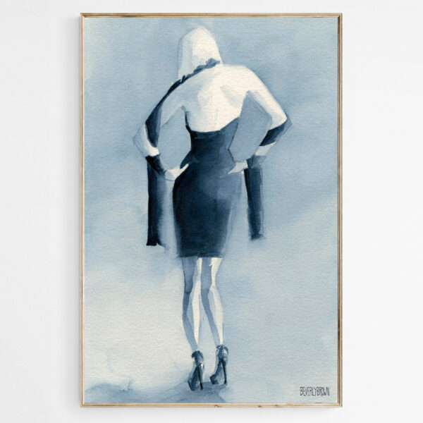 Fashion Illustration Woman in Blue Dress Back - Giclée Print