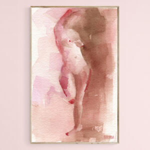 Figure Red Brown Magenta Watercolor Painting