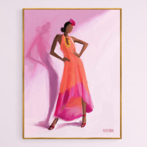 Long Orange and Pink Dress Fashion Illustration - Giclée Print