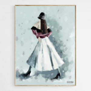 Long White Skirt and Black Sequined Hat Fashion Illustration - Giclée Print
