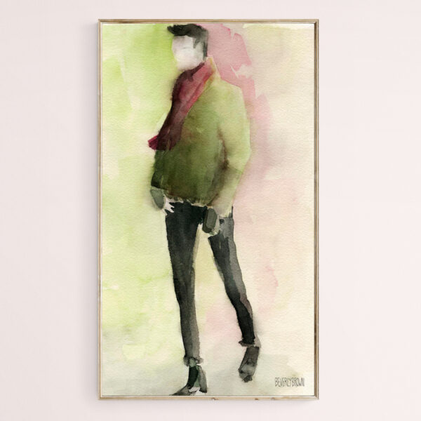 Man in a Green Jacket Fashion Illustration - Giclée Print