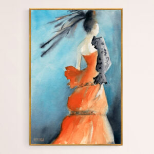 Orange Evening Gown with Black Fashion Illustration - Giclée Print