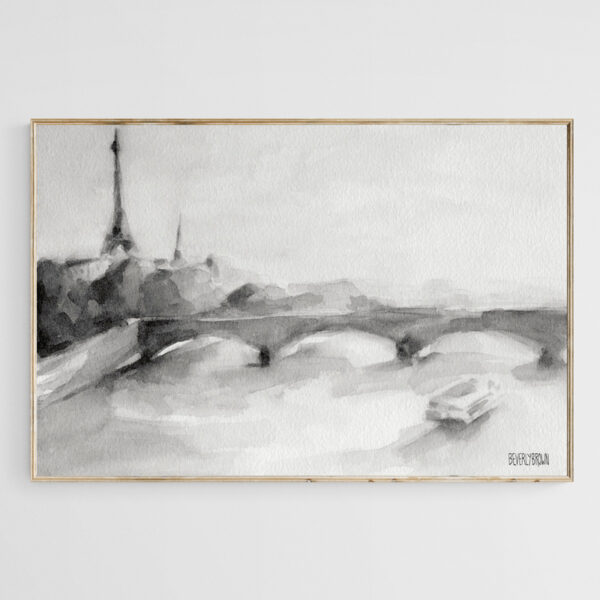 Painting of Paris Bridge on the Seine with Eiffel Tower - Giclée Print