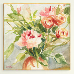 Peach and Yellow Carnations and Roses - Giclée Print