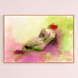 Reclining Woman Magenta Green and Orange Watercolor Painting - Giclée Print