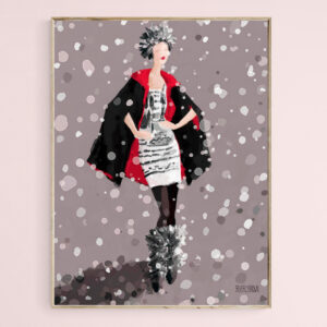 Red and Black Cape in the Snow Fashion Illustration - Giclée Print