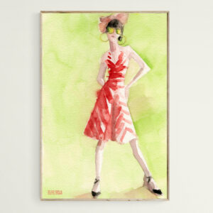Red and White Striped Dress Fashion Illustration - Giclée Print