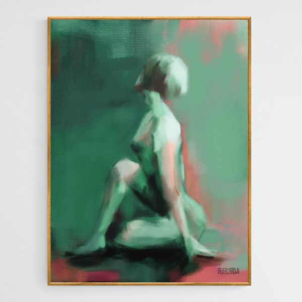 Seated Woman Emerald Jade Coral - Giclée Print