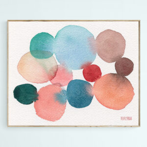 Teal and Coral Abstract Watercolor - Giclée Print
