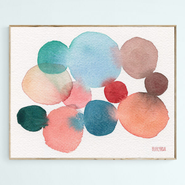 Teal and Coral Abstract Watercolor - Giclée Print