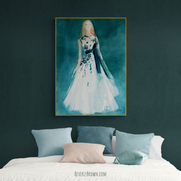 Teal and White Evening Dress - Giclée Print - Image 3