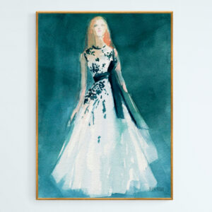 Teal and White Evening Dress - Giclée Print
