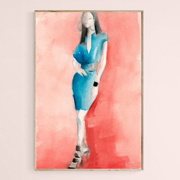 Turquoise Dress Watercolor Fashion Illustration  - Giclée Print